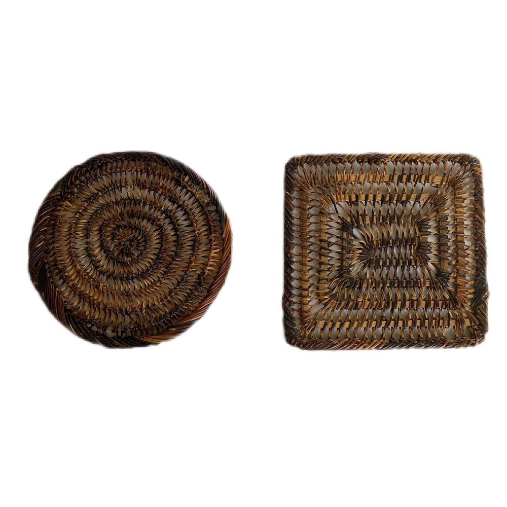 Vintage Woven Wicker Rattan Hot Pads Trivets Pot Holders Decor MCM Round Square